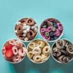 overhead view of cups of rolled ice cream