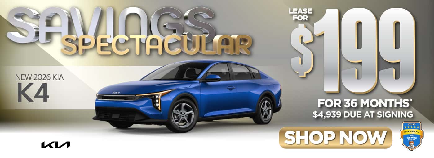 NEW 2026 KIA K4 LEASE FOR $199/36 MONTHS* $4,939 DUE AT SIGNING