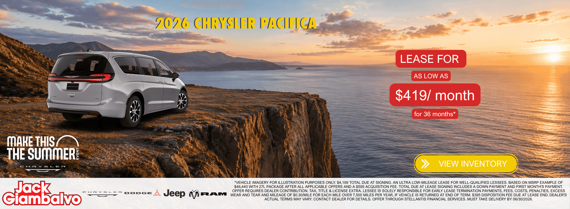Lease a 2026 Chrysler Pacifica for $419/month