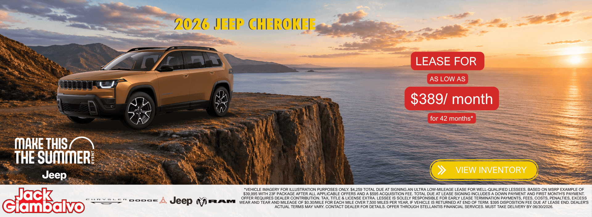 Lease a 2026 Jeep Cherokee for $389/month