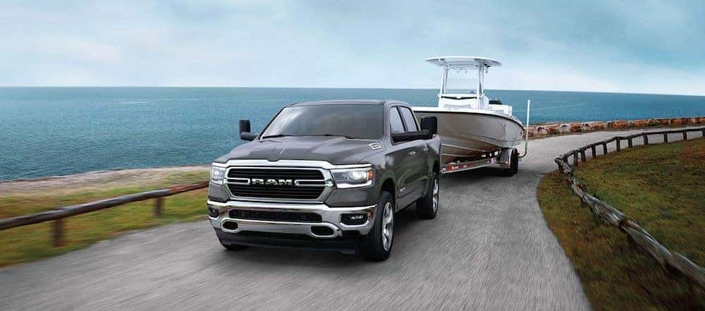 A 2020 RAM 1500 Towing a Boat