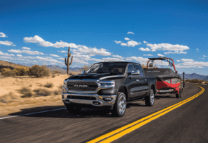 2021 Ram 1500 Gray Towing Boat Desert