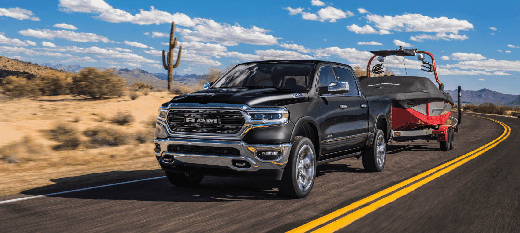 2021 Ram 1500 Gray Towing Boat Desert