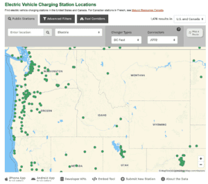 Map of EV Chargers in Washington State