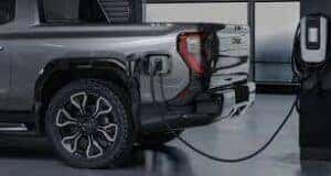 2023 GMC Sierra Denali Electric Truck Charging at a Fast Charger