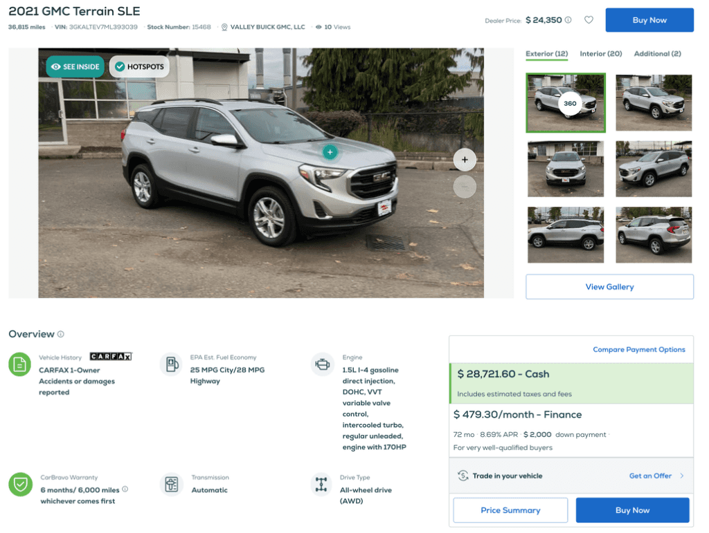 CarBravo Website Car Page