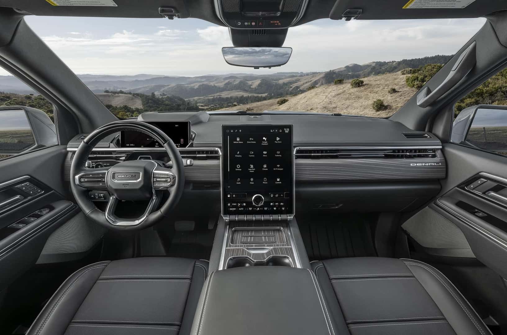 Front-facing interior view of the 2025 GMC Sierra EV Denali.
