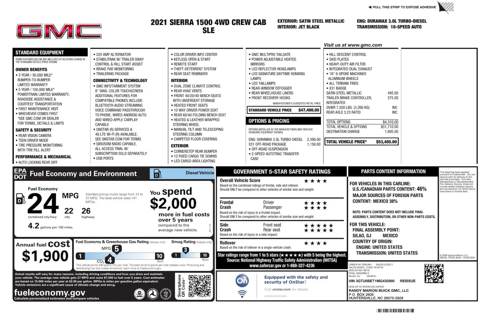GMC Monroney Window Sticker