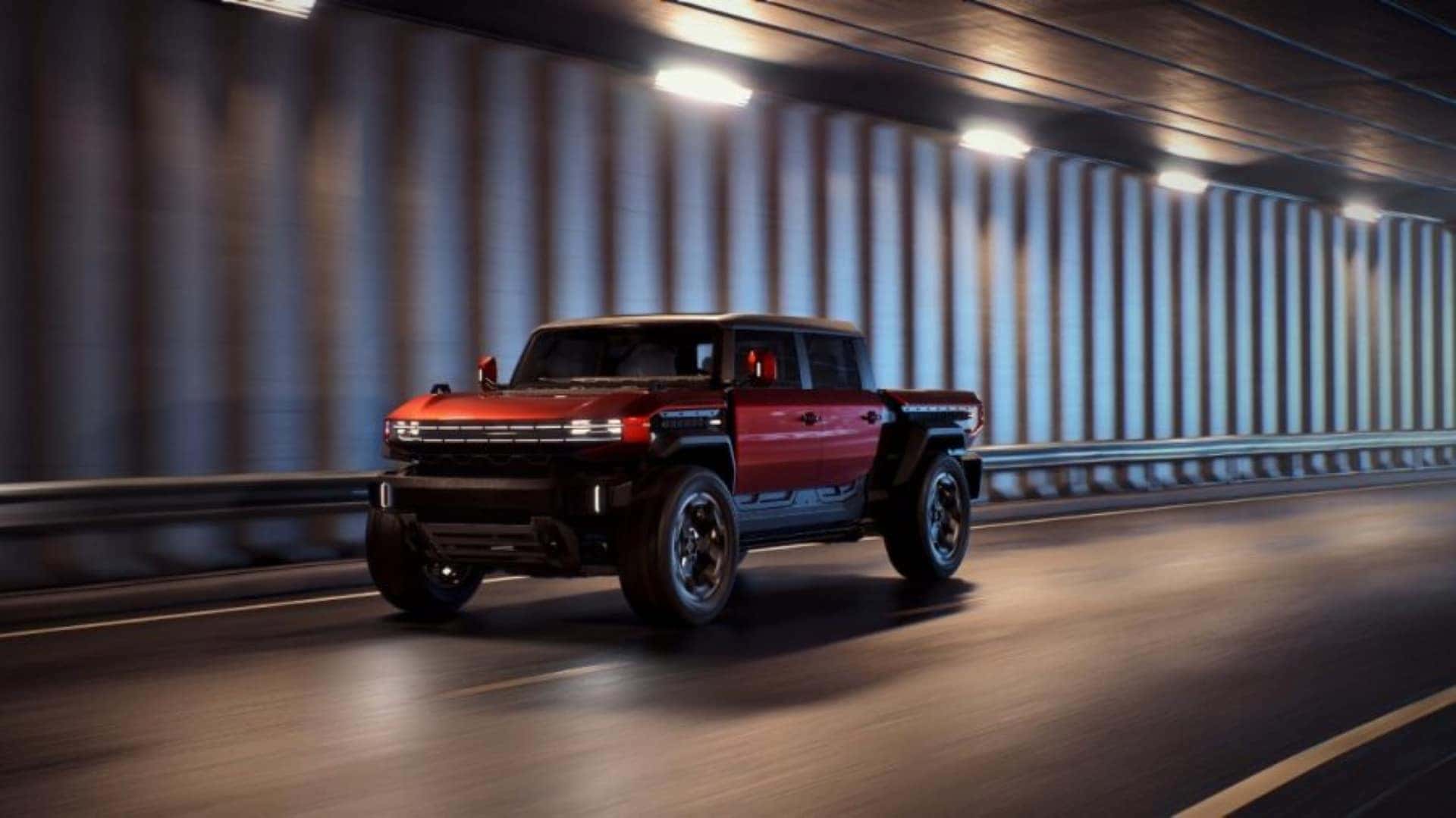 The Sustaining And Glorious GMC Hummer X Truck Concept Driving In A Metallic, Underground Tunnel