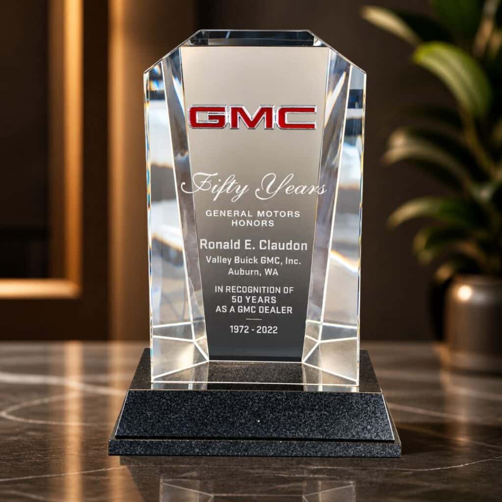 GMC award for 50 years of being a family owned dealership.