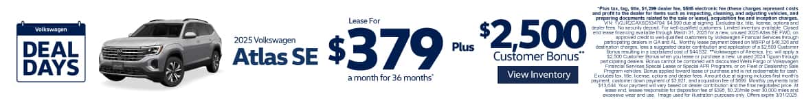 2025 Atlas SE - Lease for $379 a month for 36 months*