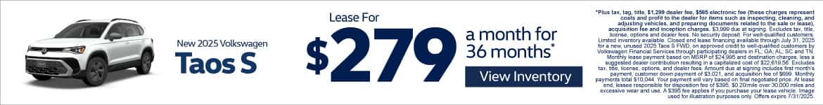 2025 Volkswagen Taos S $279 for 36 Months*