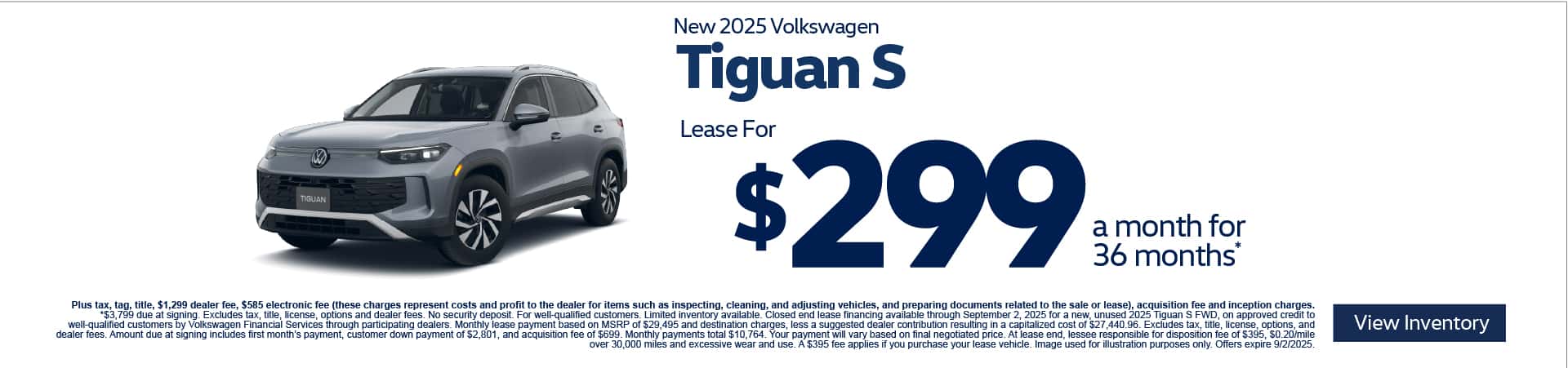 New 2025 Volkswagen Tiguan S $299 for 36 Months*