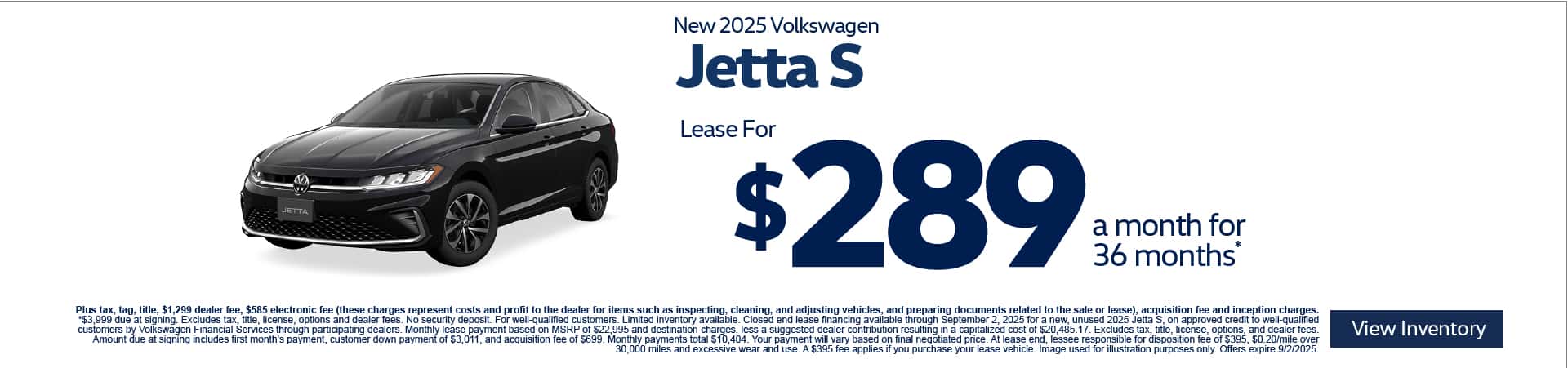 New 2025 Volkswagen Jetta S $289 for 36 Months*
