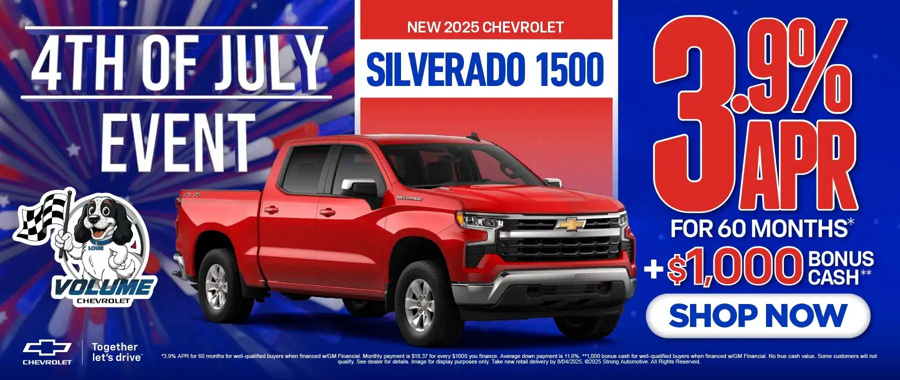 New 2025 Chevrolet Silverado 1500 3.9% APR FOR 60 MOS* PLUS $1,000 BONUS CASH**