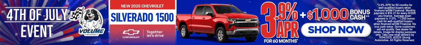 New 2025 Chevrolet Silverado 1500 3.9% APR FOR 60 MOS* PLUS $1,000 BONUS CASH**