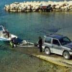 boat trailer in water